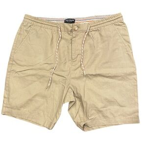 Lucky Brand XXL tan linen elastic tie waist pocketed zip/button shorts